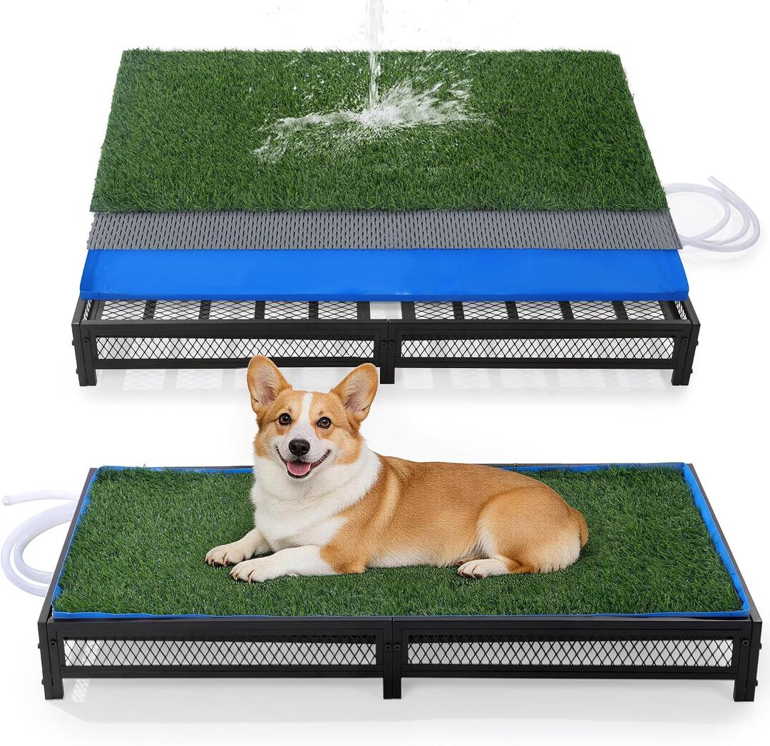 HOMBYS Porch Grass Potty for Dogs with Drain, Artificial Grass Dog Potty Tray for Indoor & Outdoor,Pet Litter Box for Small Dogs, Puppy Toilet for Patio (25" L x 23" W x 6" H)