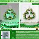 St Patricks Day Decorations, Shamrocks Wreath for Front Door, 20 Green Lights Timer Battery Operated 18 Inch 10 Shamrocks 162 Berries Battery Operated Spring Artificial Wreath St. Patrick's Day Decor