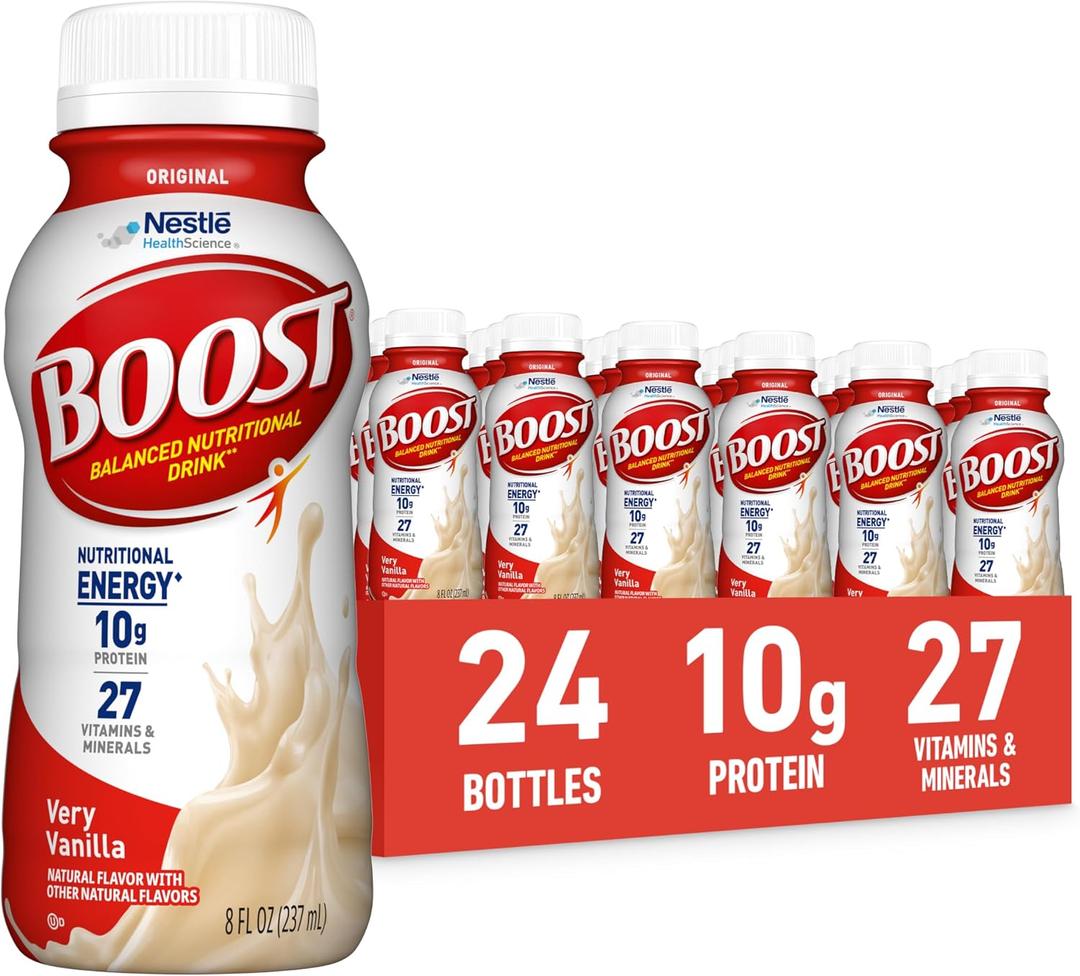 BOOST Original Ready to Drink Nutritional Drinks, Very Vanilla, 8 Fl Oz Bottles, Pack of 24 (EXP 12/06/27)