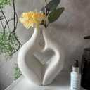 Modern Heart-Shaped Ceramic Vase for Flowers, White Decorative Couple Love Statue Design, Hugging Sculpture Coffee Table Home Decor (White)