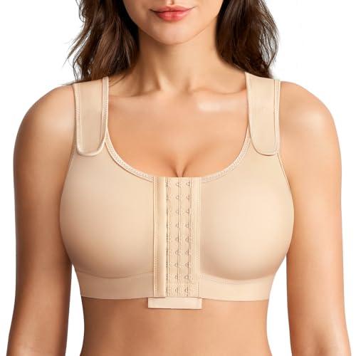 BRABIC Post Surgery Compression Bras for Women Front Closure Mastectomy Bra with Wide Adjustable Straps Wirefree, Nude, L