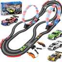 2-in-1 Slot Car Race Track Set with 4 High-Speed Cars, Electric Track, Dual Racing Game with 2 Controllers, Circular Overpass Design Featuring Flash Tracks. Toy Gift for Boys Kids Ages 4-6 6-8 8-12, Style: 19.7FT