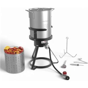 GasOne 30QT Seafood Boil and Turkey Fryer Set with Propane Gas Burner, Perforated Basket  Perfect Outdoor Cooker for Crawfish, Crab, Shrimp, Lobster, and Frying  Complete Outdoor Cooking Kit