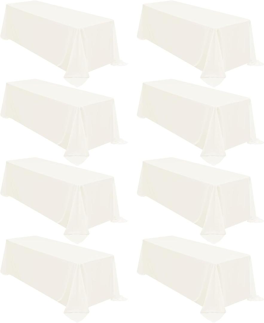 fani 8 Packs 90 x 132 Inch Tablecloth, Ivory Polyester Tables-Cloth for 6ft Rectangle Tables, Stain and Wrinkle Resistant Washable Fabric Table Cover for Wedding Banquets Parties Buffet Dining Table