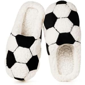 KUKTO Womens Mens Ball Sports Slippers Winter Warm Plush Lined House Shoes Memory Foam Cozy Slip On Indoor Home Bedroom Slippers with Non Slip Sole 11-11.5 Women/9-9.5 Men
