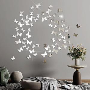 Aooyaoo Acrylic Mirror Decor, Butterfly Wall Stickers, 2 Sizes DIY Stickers for Home Nursery Classroom Kids' Bedroom Bathroom Living Room