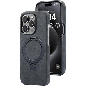 AKANTRA Alcantara Case for Apple iPhone 15 Pro Max, Handmade Half-Wrapped Synthetic Suede Cover, Magnetic Holder Ring Compatible with Magsafe Wireless Charging (iPhone15 Pro Max, Black)