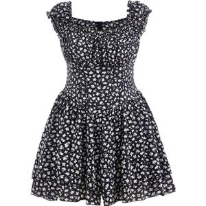 Women's Plus Size Floral Print Romper Boho Square Neck Wide Leg Vacation Short Jumpsuits XXL