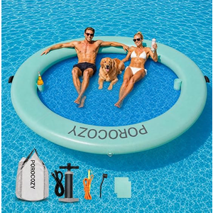 POROCOZY Inflatable Water Hammock with Cup Holders for Lake, River & Ocean

Ft., Works with

8FT/10FT/12FT Heavy Duty Round Floating Island Drop-Stitch PVC Dock Platforn

Raft Fits Adults Family Couples Friends Beach