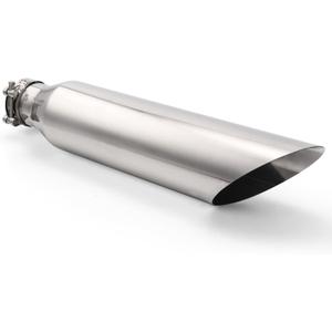 LCGP 2.5inch Exhaust Tip, 2.5" Inlet 4" Outlet 18" Long, Clamp On Tailpipe for Car Trucks, Polished, Universal Stainless Steel Diesel Exhaust Tailpipe, Slant Cut