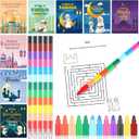 Zhanmai 48 Pcs 30 Days of Ramadan Activity Book Bulk with Stacking Crayons Ramadan Moon Star Holiday Coloring Book Eid Mubarak Coloring Book for Activities Party Favors Supplies Gifts