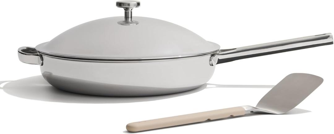 Our Place Titanium Always Pan Pro | 10.6" PFAS-Free Nonstick Frying Pan with Spatula | Chef-Grade Tri-Ply Stainless Steel & Aluminum Build | Induction & Oven-Safe up to 1000°F | Chrome