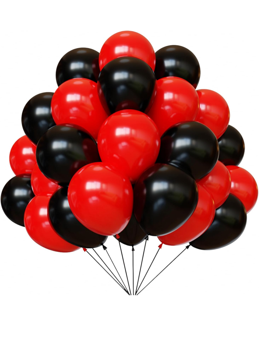 Red and Black Latex Balloons, 67 12 Inch Black and Red Party Balloons for Birthday, Graduation, BBQ Casino, Poker Card Party Decoration