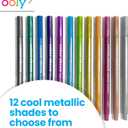Ooly Metallic Colored Felt Tip Markers Set of 12, Unique Solid Colors for White or Black Paper, Drawing and Coloring Pens for Kids and Adults, Colorful School Supplies