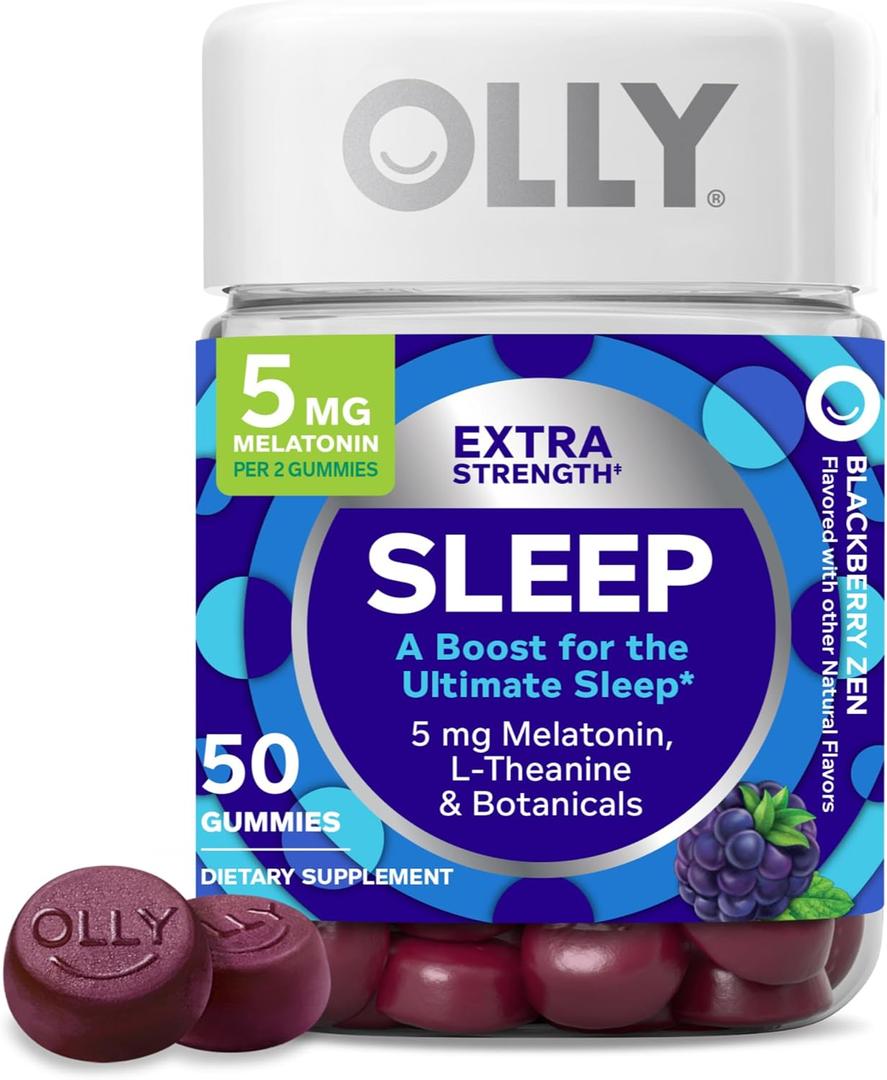 OLLY Extra Strength Sleep Gummy, 5 mg Melatonin, L-Theanine, Chamomile, Lemon Balm, Sleep Aid, BlackBerry - 50 Count (EXP 09/27/26)