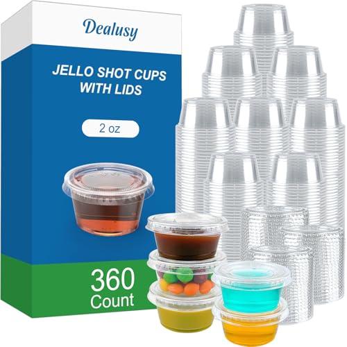 Dealusy 150 Set 2 oz Jello Shot Cups with Lids, Sturdy & Food Safe Disposable Plastic Portion Condiment Dipping Sauce Cups, Small Containers for Salad Dressing