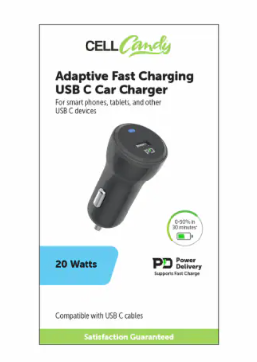 Cell Candy Adaptive Fast Charging USB C Car Charger 20W, 1 ct 