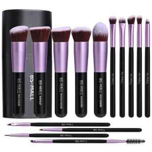 BS-MALL Makeup Brushes Premium Synthetic Foundation Powder Concealers Eye Shadows 14 Pcs Purple for Makeup Beginner or Professional with Travel Case