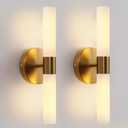 KUZZULL Wall Sconces Set of Two, Brass Gold Bathroom Sconces Wall Lighting with White Glass, Modern Sconces Wall Decor Set of 2 Wall Light fixtures for Bathroom Mirror Living Room Hallway Wall Lamp