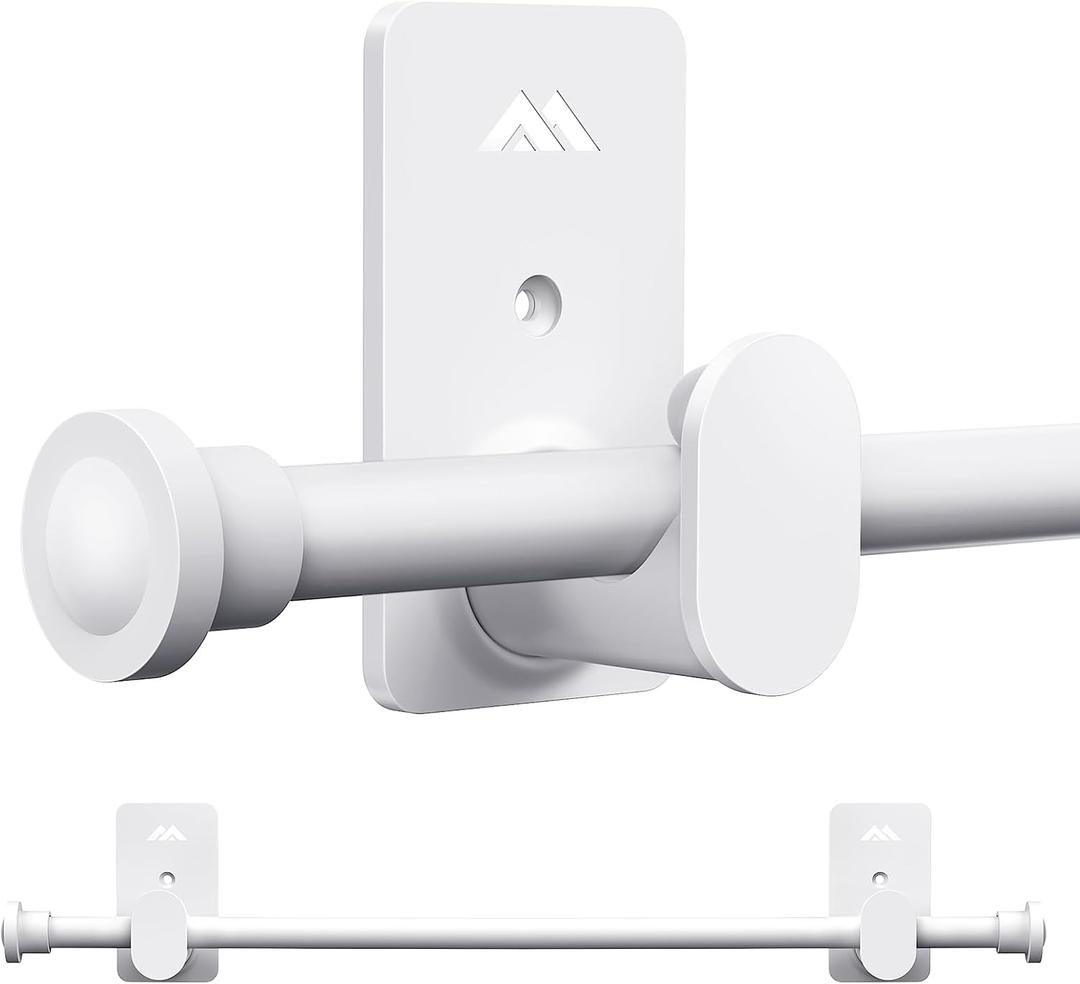 Curtain Rods No Drilling for Windows 30 to 90 Inches,5/8 Inch Diameter No Drill Curtain Rod Modern Finial with 3M Adhesive Brackets, White