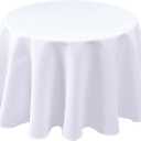 Biscaynebay Textured Fabric Round Tablecloths 60 Inches for Tables diameters from 28" to 48", White Table Cloth Water Resistant Small Circle Folding Table Covers for Dining Kitchen Wedding Parties