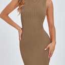 PRETTYGARDEN Spring Dresses for Women 2025 Sleeveless Bodycon Short Work Tank Dress Summer Casual Ribbed Mini Sundresses (Medium, Light Khaki)
