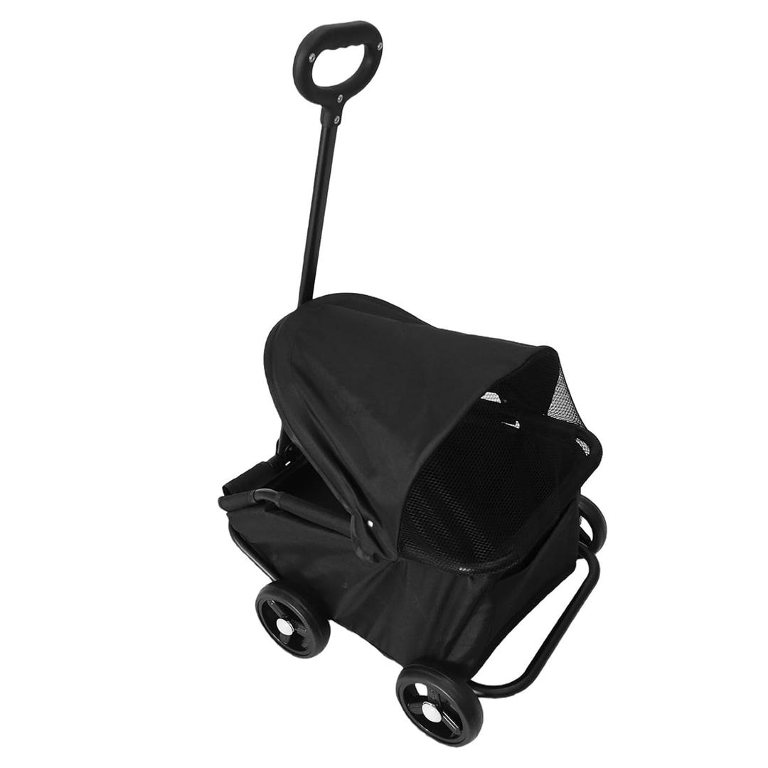 SUNGOOYUE Foldable Pet Stroller, 3 Step Folding Design Lightweight Easy Assembly with Canopy for Small Dogs Cats Outdoor Use (Black)