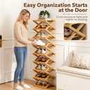 9 Tier Bamboo Shoe Rack, Foldable Narrow Shoe Organizer, Space Saving Vertical Shoe Storage Shelf Tower, No Assembly Eco-Friendly Wooden Shoe Rack for Closet & Entryway, Small Spaces (Bamboo, 9)