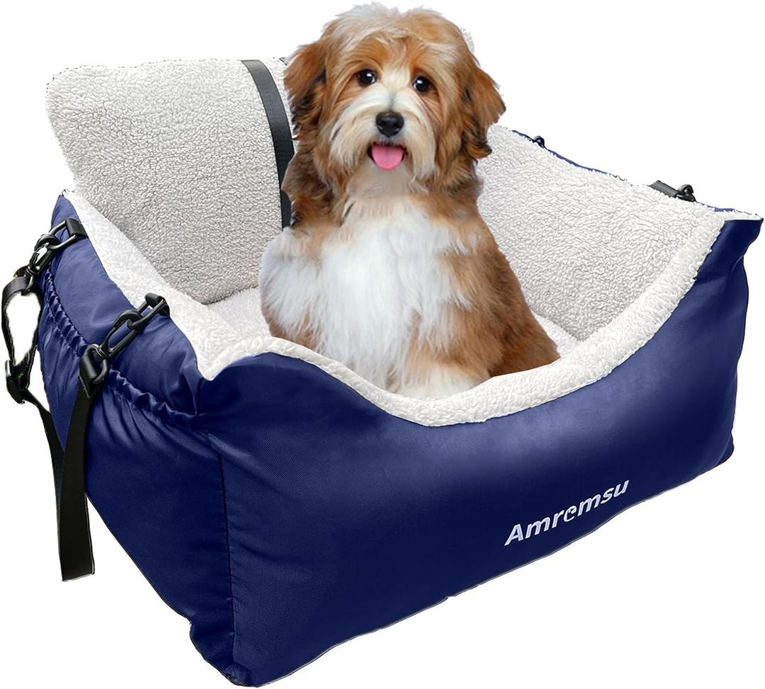 Dogs Car Seat for Small Dog,Fully Detachable and Washable Ultra Soft Cars Travel Bed,with Clip-on,Two Portable Handle and Storage Pockets Puppy Dog Booster Seats Under 25,Small Cat Car Seat (BLUE)