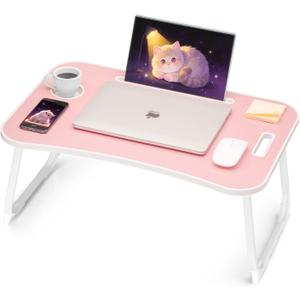 Ruxury Folding Lap Desk Bed Desk Laptop Table Tray, Breakfast Serving Tray, Portable & Lightweight Mini Table for Sofa Couch Floor - Pink