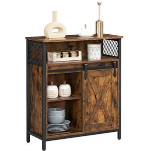 VASAGLE Buffet Cabinet, Sideboard with Open Compartment, Sliding Barn Door, 11.8"D x 27.6"W x 31.5"H, Rustic Brown and Ink Black ULSC089B01 (Rustic Brown + Ink Black)