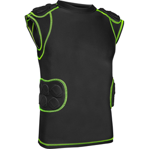 Exxact Sports Defender Adult Padded Football Shirt - Football Rib Protector with Shoulder & Spine Football Pads, 5-Pad Football Compression Shirt, Black, Size 2XL