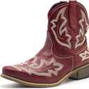 Cowboy Boots for Women Cowgirl Western Ankle Booties Pointed Toe Low Chunky Heel Embroidered Classic Short Boots, 8.5, Wine Red