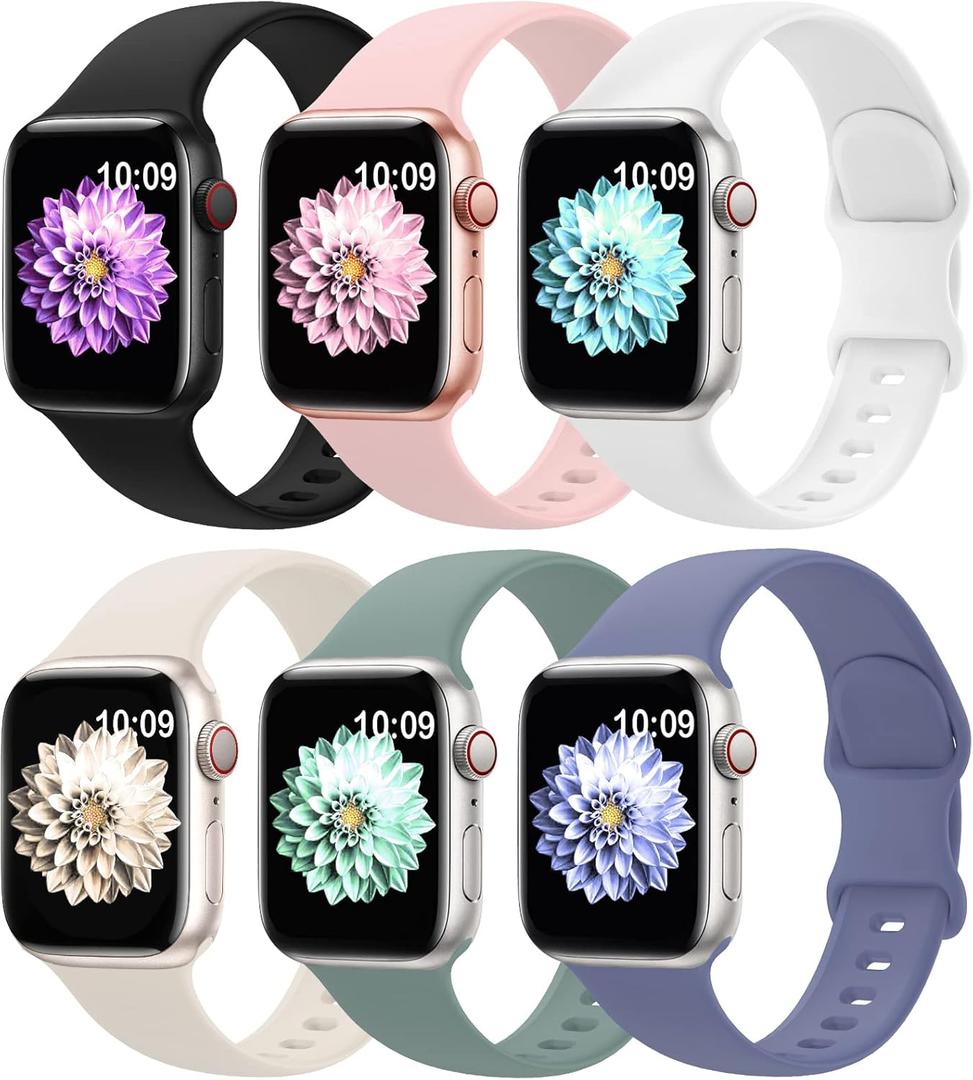 6 Pack Sport Bands Compatible with Apple Watch Band 38mm 40mm 41mm 42mm 44mm 45mm 49mm 46mm,Silicone Waterproof Strap for iWatch Apple Watch Series 11 10 9 Ultra 8 7 6 5 4 3 2 1 SE Women Men (Pink Sand/Lavender Gray/Cactus/Starlight/Black/White)