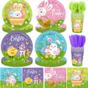 Easter Plates and Napkins, Colorful Bunny Egg Plates Napkins Cups Cute Rabbit Chicken Spring Paper Plates, Bunny Rabbit Disposable Easter Plates and Napkins for Happy Eater Decorations