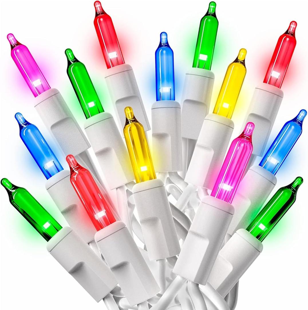 PREXTEX Multicolor String Lights (20 Feet, 100 Count) with White Cord - Indoor and Outdoor Colorful Twinkle Lights for Holiday Decor