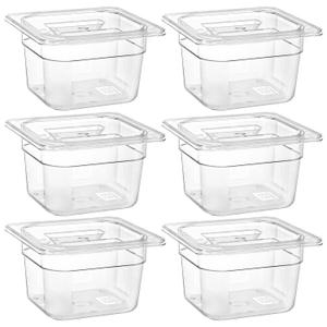 Bekith 6 Pack 1/6 Size Plastic Clear Food Pans with Lids for Kitchen Restaurant Food Prep, 4 Inches Deep