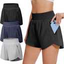 BALENNZ 5 Pack Womens Athletic Shorts with Zipper Pockets Activewear Elastic Waist Workout Gym Running Shorts (Black, XL)