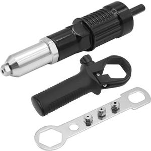 Pop Rivet Gun Adapter Kit, Professional Rivet Gun Adapter Rivet Drill Attachment with 4 Rivets Heads Cordless Rivet Gun Power Drill Adaptor Kit