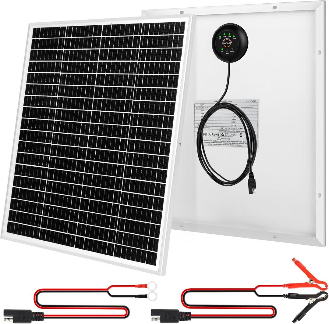 30W 24V Solar Panel SAE Connector Kit, Waterproof 30 Watts Solar Battery Trickle Charger Maintainer + PWM Controller + SAE Connection Cable for Car RV Boat Motorcycle Trailer