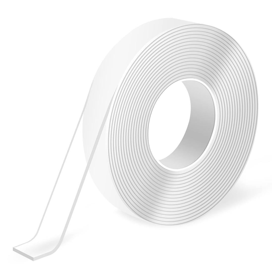5m (16.5ft) Washable Double Sided Tape 2mm Thick, 1.2 Inch Wide Clear Nano Adhesive Mounting Tape, Heavy Duty, Reusable & Residue-Free for Walls, Carpets, Photos, DIY Projects