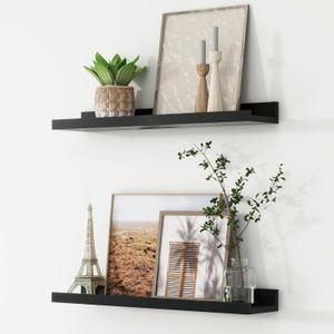 SENJIE Floating Shelves for Wall Décor 24 Inch Long Set of 2 Nursery Book Shelves Bathroom Shelves Over Toilet Shelf for Books, Plants, Toys, Photo Frames, Picture Ledge-Black