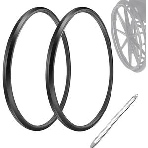 Wheelchair Rear Wheel Replacement Tire, 24 "X 1" Universal Flat-Free Polyurethane Tire,Equipped With Installation Tools, Wheelchair Accessories For All Brands(1 Pair) (Black)