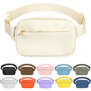 Fashion Fanny Bag-Waist Pack With Adjustable Belt Bag-Unisex Crossbody Pack For Travel Running Hiking-Beige (3-Zipper Beige)