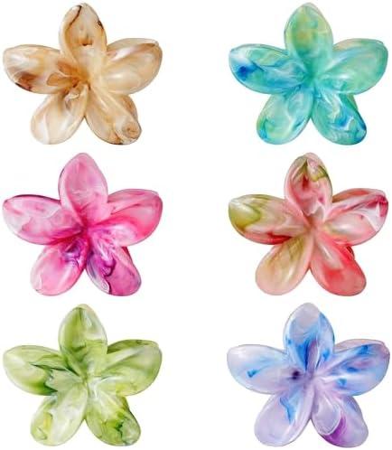 Flower Hair Clips, Large Claw Clips for Women Ladies, Big Cute Summer Hair Claws, Beech Hair Catch Clamps Barrettes Headwear Accessories for Thin Thick Hair, 6 Colors