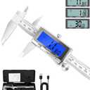 LuxBlue Digital Calipers Measuring Tool 6 Inch | Rechargeable Digital Vernier Caliper with Backlit LCD Screen, Auto-Off | Inch/MM/Fraction Easy Conversion, Stainless Steel Electronic Caliper for DIY