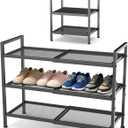 3 Tier Shoe Rack, Expandable Shoe Rack for Closet, Adjustable Shoe Organizer for Entryway, Shoe Storage Organizer for Door Entrance, Garage, Bedroom