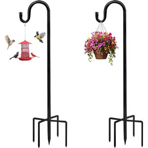 Bird Feeders Pole,Shepherds Hooks for Outdoor 2 Pack 48 Inch Bird Feeders for Outdoors with 5 Prongs Base Hanging Planters for Outdoor