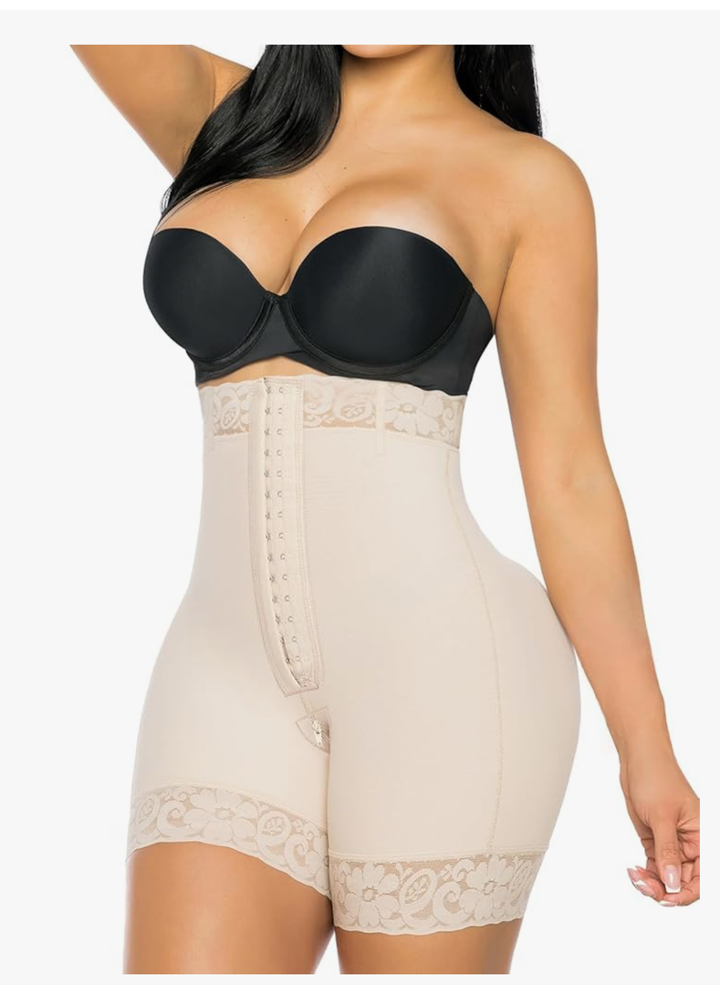 YIANNA Tummy Control Shapewear for Women Strapless Fajas Colombianas Body Shaper Shorts Butt Lifter with Zipper Crotch, Size L