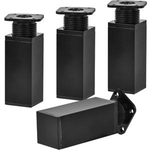 4 inch / 10cm Metal Furniture Legs, Pack of 4 Modern Adjustable Aluminum Alloy Square Replacement Feet for Home DIY Projects Couch Sofa Cabinet Nightstand TV Stand Black